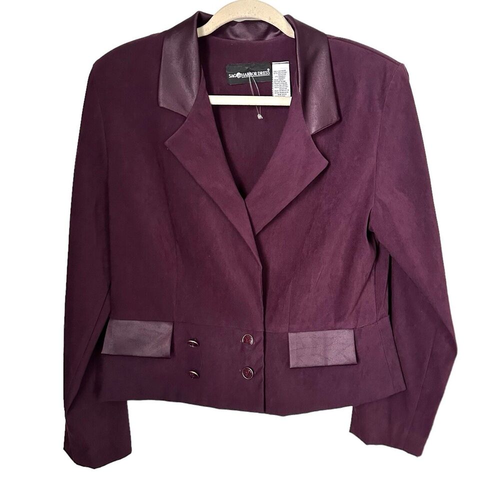 Sag Harbor Dress Womens Sz 12 Blazer Jacket Purple Shoulder Pads Faux Suede